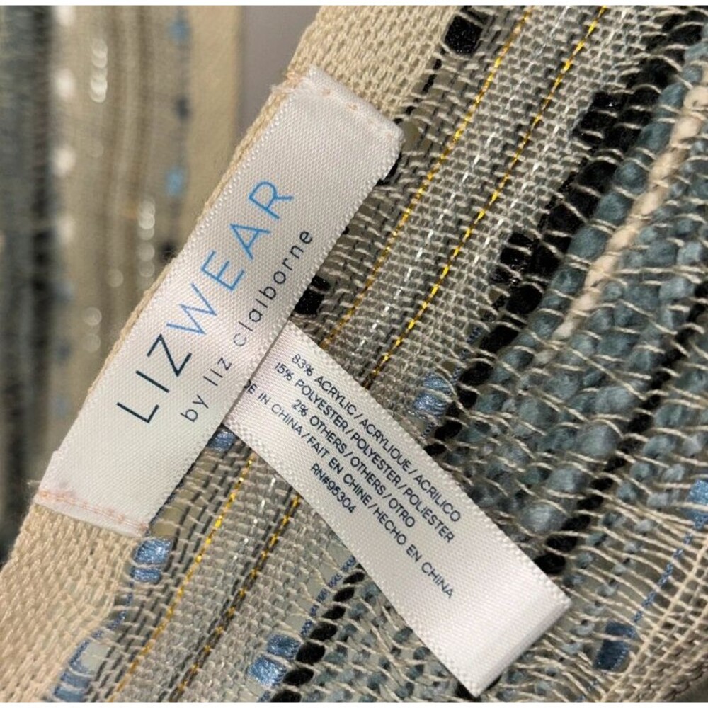 Lizwear Rectangular Scarf Blue Cream Silver Gold - Picture 3 of 3